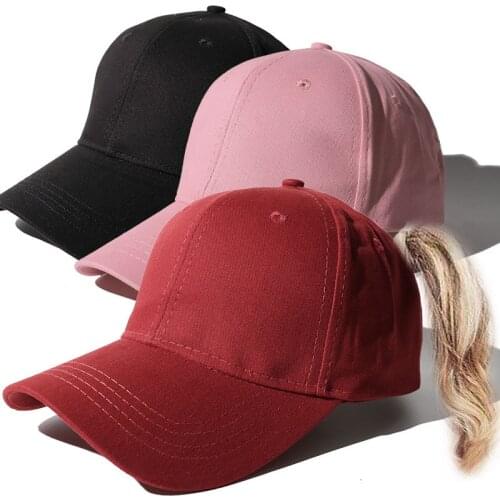 Sun Hat Solid Color Ponytail Baseball Cap Cotton American Style Cap Fashionable Outdoor Simple Sunshade Hat