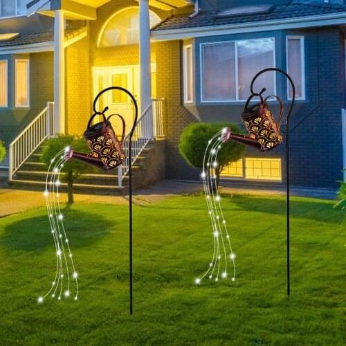 LED Kettle Solar Light Wrought Iron Watering Can Fairy String Lamp Waterproof Yard Art Ornament Garden Decoration Park Lighting