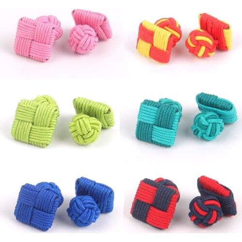 Square Knot Cufflink For Men Women Classic Shirts Weave Cuff links For Wedding Party Candy Color Rope Buckle Cufflinks