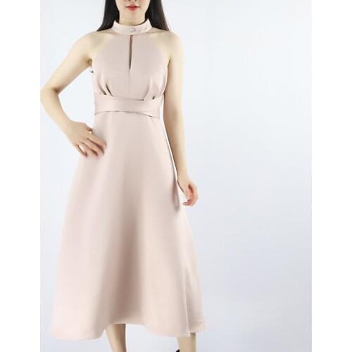 Womens wear satin dress with neck and split front strap