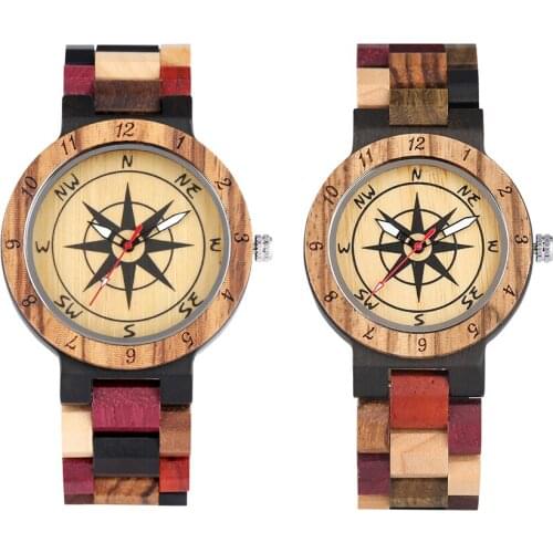 Womens Watch Quartz Wooden Watches for Men Colorful Strap Wooden Wristwatch with Luminous pointers