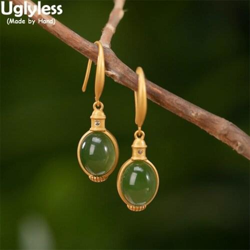 Uglyless Drifting Bottle Jasper Bottles Creative Earrings for Women Natural Gemstones Green Jade Jewelry Gold 925 Silver Brincos