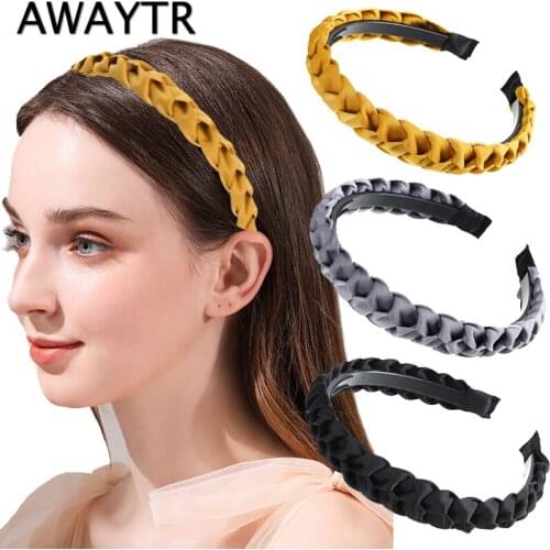 AWAYTR Fashion Braided Headbands Women Solid Color Elastic Hairbands Twist Headwear Wide Bezel Hair Hoop Female Hair Accessorie