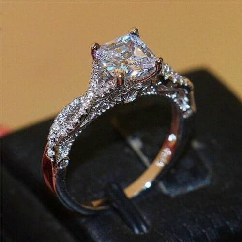 Luxury 925 sterling silver ring Classic 2ct square Simulated Diamond CZ Wedding Rings for Women Couple jewelry Size 5/6/7/8/9/10