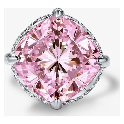 2021 New Arrival 925 Sterling Silver 14*14mm Created Moissanite Pink Diamond Rings For Women Wedding Party Fine Jewelry Gifts