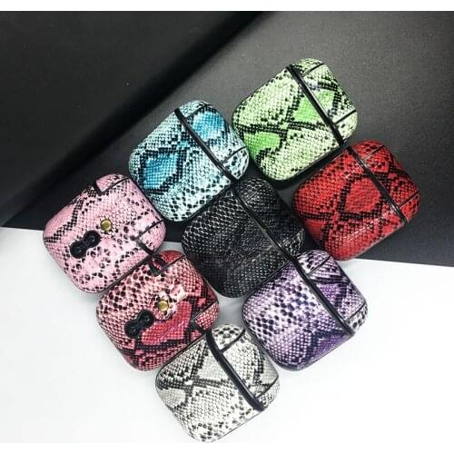 Snake Skin Pattern Leather PU Wireless Bluetooth Case For AirPods Earphone Protective Headphones Hard Cover For Apple Air Pods