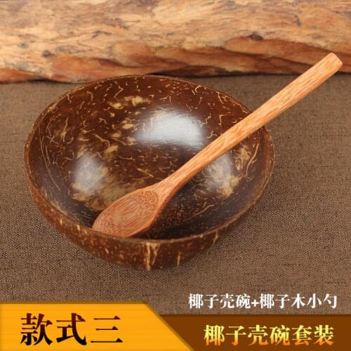 100% natural log coconut shell bowl handmade crafts coconut bowl tableware wooden spoon dessert salad set restaurant utensils