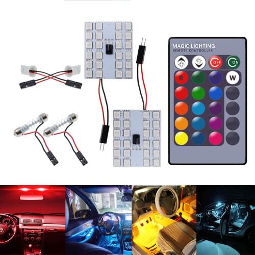 2X T10 RGB 5050 24SMD Car Led BA9S DC 12V Remote Controller RGB Panel Interior Auto Bulb Atmosphere Dome Festoon Reading Light