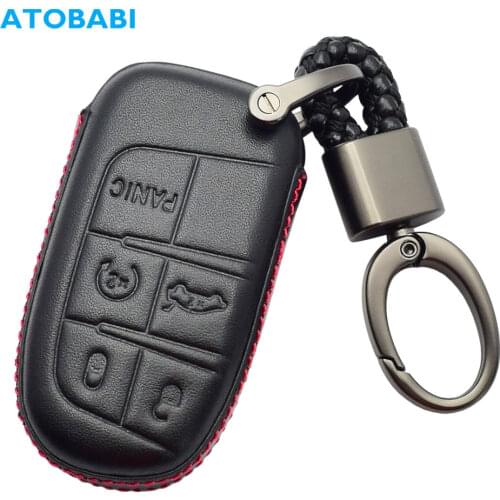 4D Leather Car Key Case For Dodge Charger Challenger SRT Dart Durango Jeep Grand Cherokee Compass Chrysler 200 300 Remote Cover