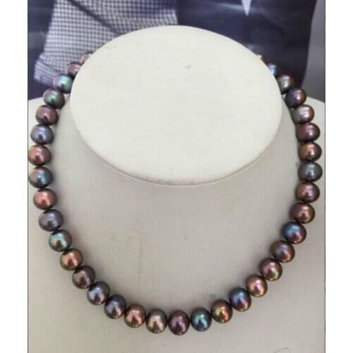 Free shipping Miss .675 stunning 10-11mm tahitian natural black green red multicolor pearl necklace 18"