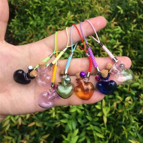 Bottles Charms Glass Love Hearts Shape Mini Bracelets Bottles with Chains Jars Glass Charms Pendants Mixed Colors 7pcs/lot