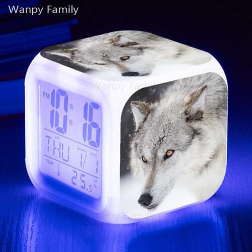 Arctic snow Wolf LED Alarm Clock 7 Color Glowing Digital Clocks For Kids Gift Multifunction Desktop Electronic Watches Clock