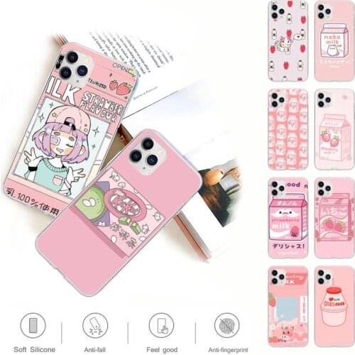 Kawaii Japanese Strawberry Milk Phone Case For Xiaomi Redmi K30s Ultra Note 9 9s Pro Max Mi 10 Lite 11 10T Pro Transparent Cover