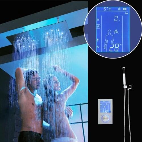 Touchscreen Intelligent Shower Set Digital Display Shower Head LED Rainfall Double Shower Panel 30*60cm Thermostat Bath Faucet