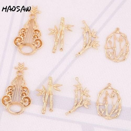 HAOSAW Choose 4Pcs/Lot Cooper Charm/Bamboo/Chinese Lute/Hand Made/Jewelry Accessory/DIY Jewelry Making/Earring Findings