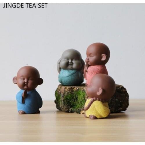 Creative Purple Clay Tea Pet Lovely Mini Buddha Monk Figurine Ornament Handmade Crafts Chinese Tea Set Decoration Accessories
