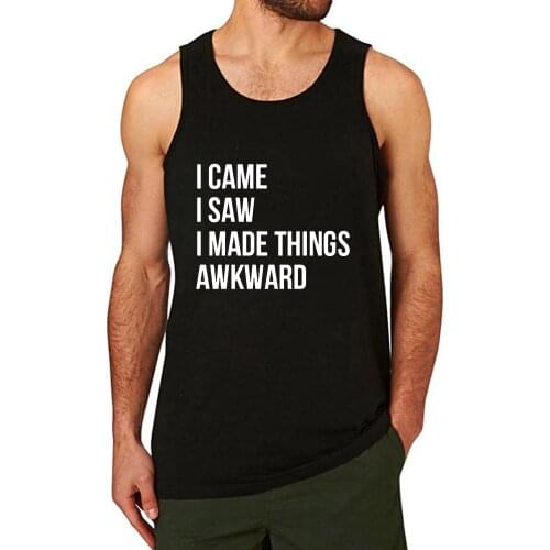 Lyprerazy Mens i came i saw i made things awkward Workout Gym Funny Printed Tank Top
