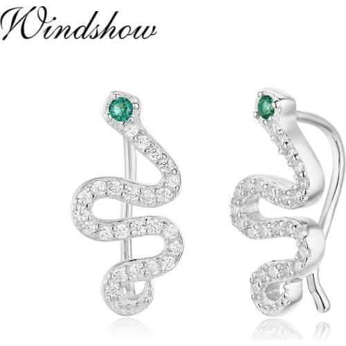 Cute 925 Sterling Silver CZ Animal Snake Ear Climber Clip Stud Earrings For Women Kids Jewelry Ear Jacket Kolczyki Oorbellen