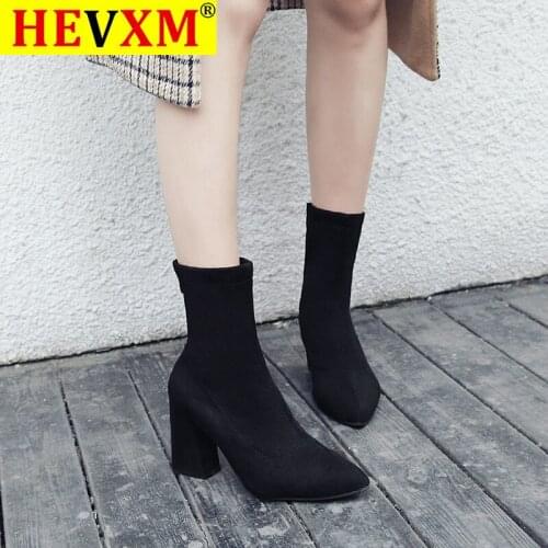 Fashion Women Ankle Boots Thick Heels Shoes Female Newest Pointed Toe Ladies Shoe Brand Martin Boot Woman Zipper Super High