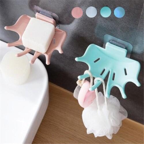 1PC Maple Leaf Soap Dish Strong PVC Soap Box Adhesive No Drilling Bathroom Soap Drainer Tray Holder Accessories