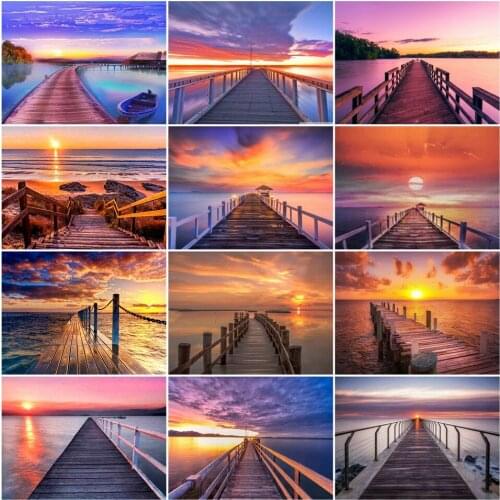 AZQSD DIY Unframe Paint By Numbers Abstract Sunset Landscape Home Decoration Coloring By Numbers Bridge Handmade Gift