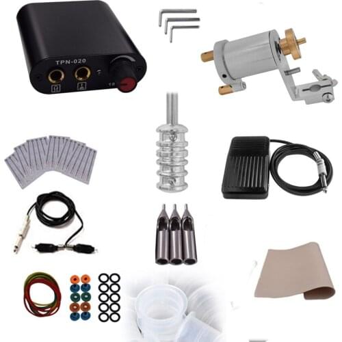 Tattoo Machine Gun Power Supply Kits Permanent Makeup Body Art Shader Liner Foot Pedal Tattoo Needles Ink Cup Practice Skin Kits