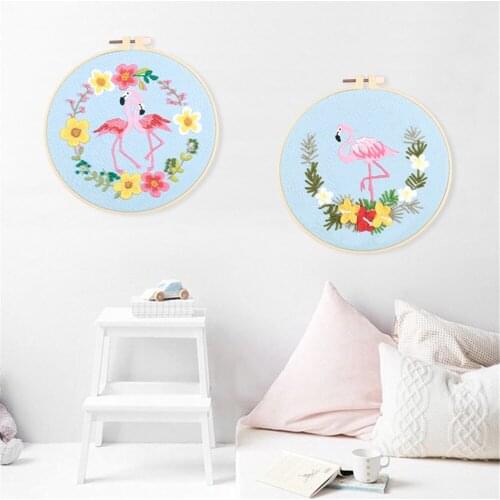 Flamingo Patterns DIY Hand Embroidery Set Kit Hoops for Beginners Supplies Decorative Arts and Crafts Reduced Pressure Pastime