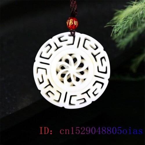 Jade Flower Pendant Necklace Fashion Carved Jewelry Chinese Amulet Double-sided White Women Gifts Natural Accessories Charm