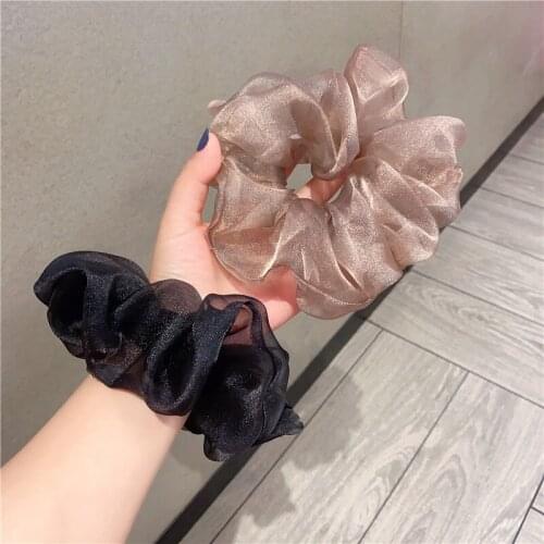 2021 New Candy Color Women Hair Scrunchie Reflective Ponytail Holder Hairband Mesh Big Scrunchy Girls Hair Ties Hair Accessories