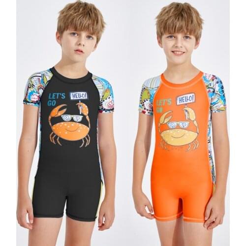 2021 Summer New Cartoon Children Swimsuit Short Sleeve One Piece Bathing Suit Baby Boy Quick Dry Tight Kids Rashguard Beach Wear