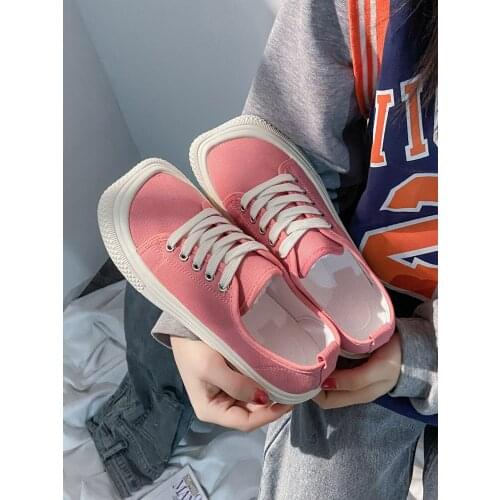 Fashion new spring and autumn models flat-toe womens canvas shoes fruit color lace-up summer low-cut square-toe flat shoes