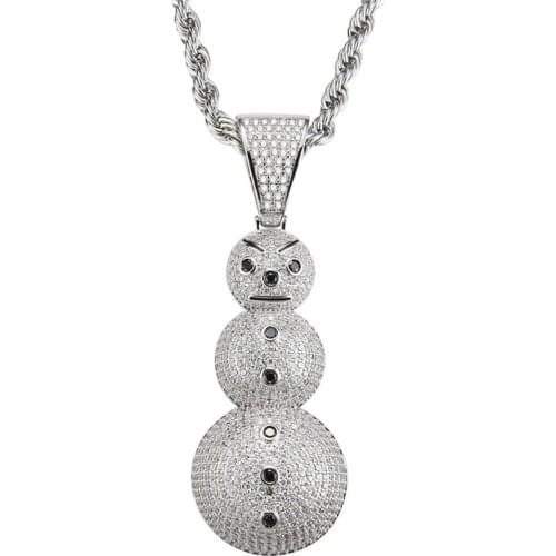 New Arrival Snowman Pendant Necklace AAA Zircon Iced Out Mens Necklace Hip Hop Jewelry Christmas Gifts