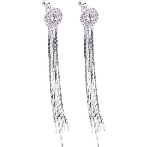 New Women Shiny Rhinestone Long Tassel Dangle Stud Earrings Fashion Bride Jewelry Gift