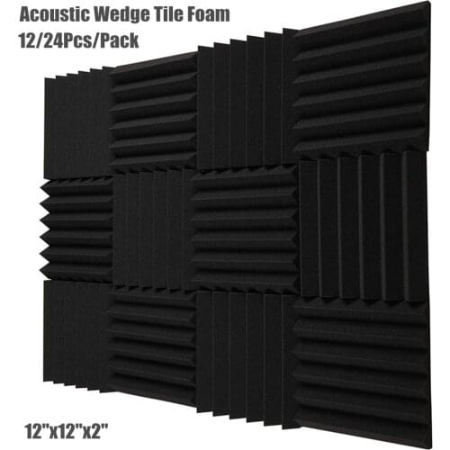 12/24Pcs 12"x12"x2" Acoustic Foam Panels Studio Wedge Tiles Soundproof Foam KTV Room Sound Absorbing Treatment Wall Pad