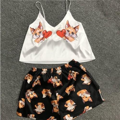 Pajamas Womens Sexy Satin Suspender Shorts PAJAMAS Two Piece Suit Womens Silk V-neck Home Wear