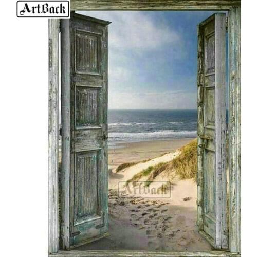 Full square diamond painting door sea 5d diy diamond mosaic landscape cross stitch diamond embroidery crafts stickers