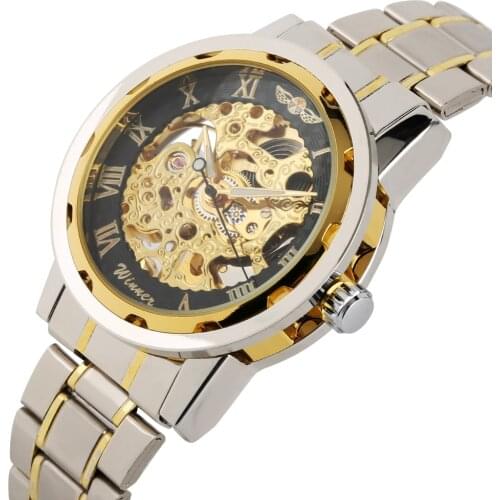 YISUYA Luxury Men Mechanical Watch Roman Digital Dial Elegant Stainless Steel Watch Fashion Stylish Skeleton Mechanic Watch