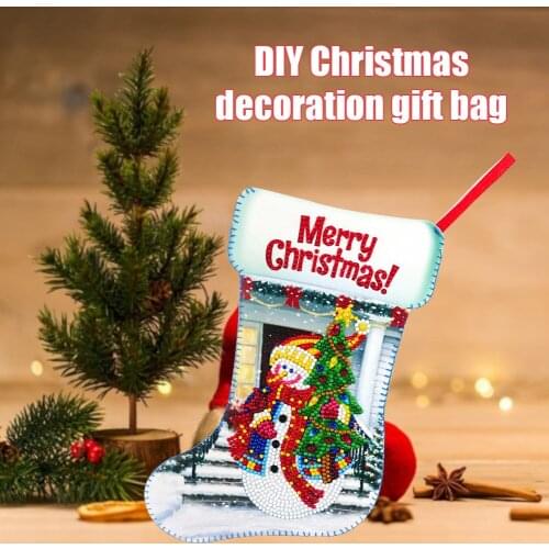 Fireplace Tree Christmas Decoration Christmas Stockings Diamond Painting Ornaments Canvas Socks Pendant Party Decor