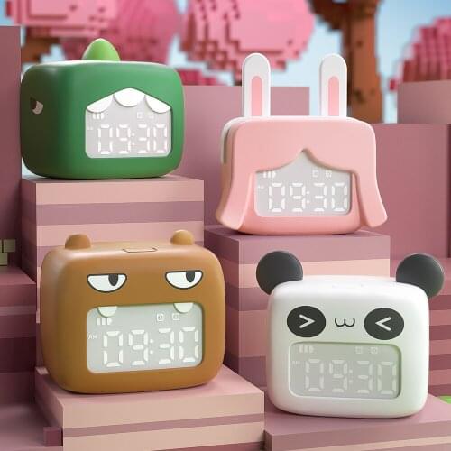 Led Alarm Clock Voice Press Sensor Night Light Chargeable Night Lamp Bedroom Desk Lamp Countdown Cute Cartoon for Children Gift