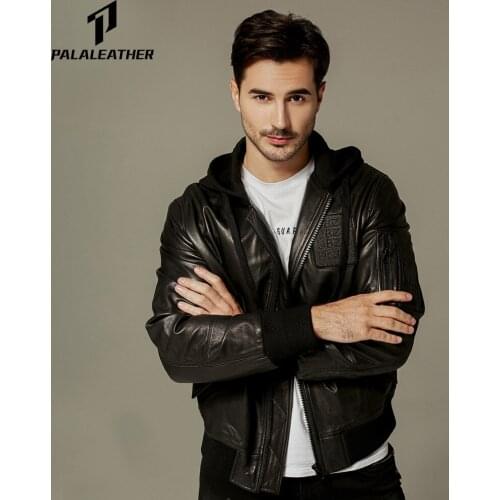 Sweatshirt Hooded Sheepskin Biker Moto Jacket