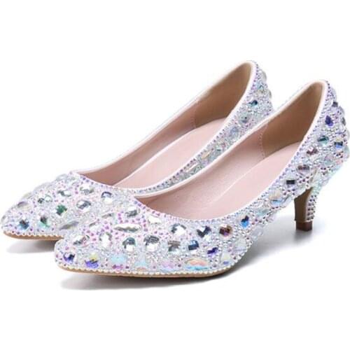 Spike High Heels Shoes Women Pumps Women Sequined Cloth Slip On 3-5CM Pointed Toe Dress Office & Career Party Wedding Bling