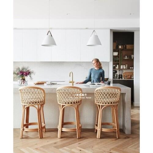Zq Rattan Vintage Bar Counter Nordic Creative Backrest Bar Chair Bar Stool Bar Chair High Chair