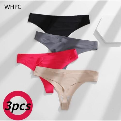 WHPC 3PCS/Set G-string Panties Satin Seamless Womens Underwear Sexy Panties Female Underpants Thong Solid Color Pantys Lingerie
