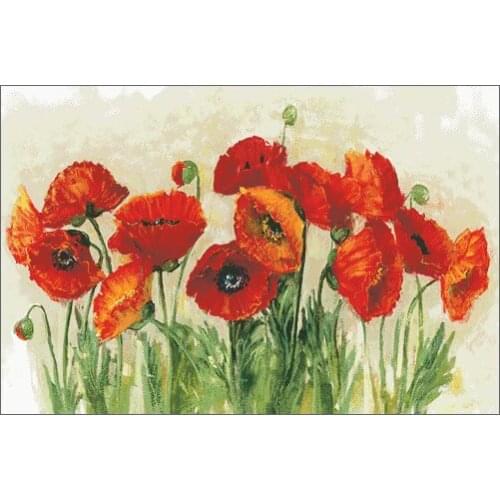 Vibrant Poppies flower Top Quality Cross Stitch Kits 14CT Unprinted Counted Sewing kit Embroidered Art Handmade Home Decor