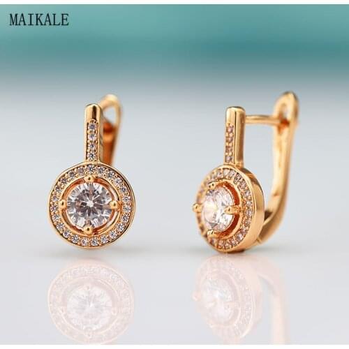 MAIKALE Simple Round Stud Earrings for Women Cubic Zirconia Round Zircon CZ Gold Clip on Earing New Fashion Jewelry