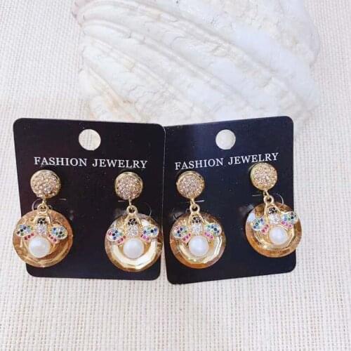 ZLH New Fashion Colorful Cute Pearl Bee Crystal Earrings Drop Dangle Earring For Girl 3pairs