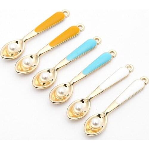 10pcs/lot New Creative KC Gold Pearl Spoon Charm Connectors For DIY Fashion Earrings accessories ornament jewelry making finding