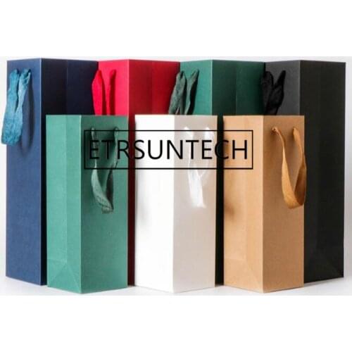 100pcs creative packaging bags paper gift box with string for red wine champange bottle carrier gift holder wine packing
