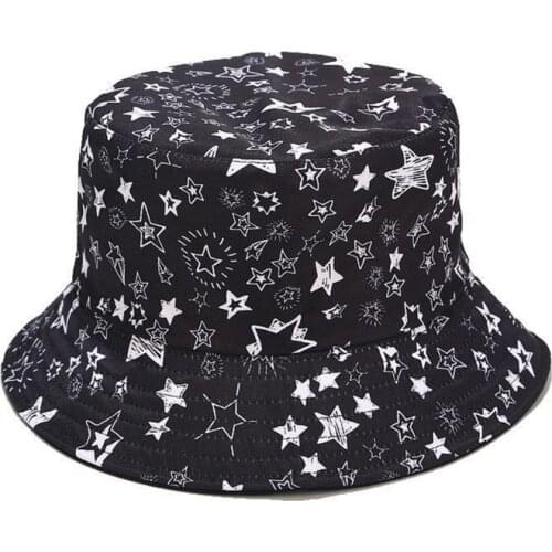 2020 Unisex Reversible Harajuku Bucket Hat Cartoon Graffiti Hip Hop Fisherman Cap 9 Colors