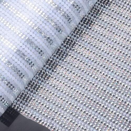 24X40Cm Rhinestone Sheet Self Adhesive/Hot-Fix Tape Ab Pearl Diamond Mesh Trimming Diy Decorations Clothing Furniture Cosmetics